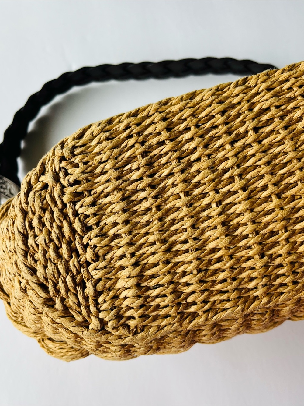 Brighton Straw Woven Shoulder Bag Brown Leather Braided Handle Beach Tote Purse - Picture 13 of 16